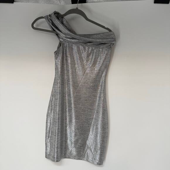h:ours Dresses & Skirts - H:ours One Shoulder Bodycon Mini Dress Womens Small Silver Metallic Asymmetric